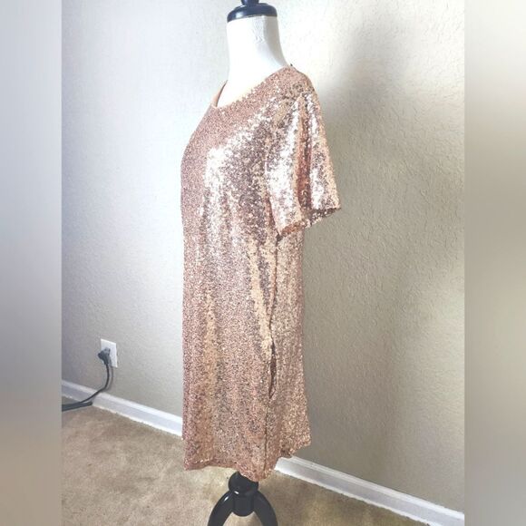 In Loom Baltic Born Rose Gold Sequin Shift Mini Dress Size L New - Picture 7 of 10